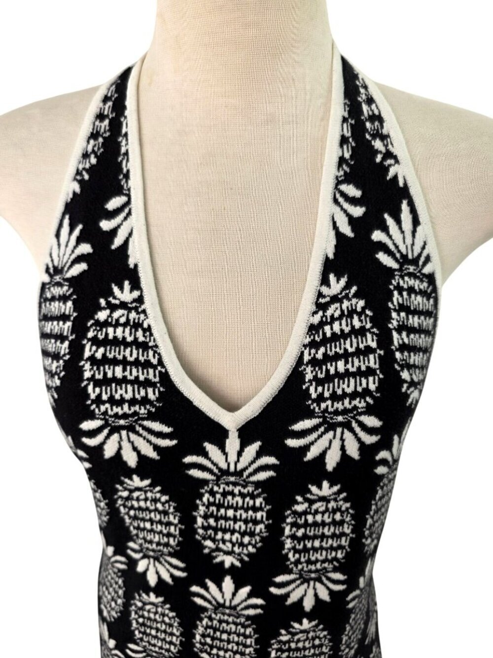 Seafolly Maxi Beach Dress Womens M Navy White Cotton Knit Halter Cover Up Resort